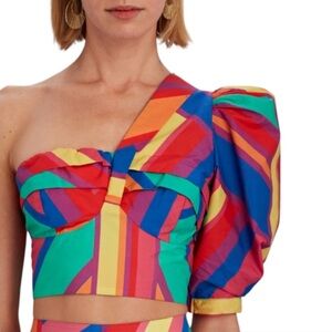 FARM Rio Bruno Stripes One Shoulder Crop Top